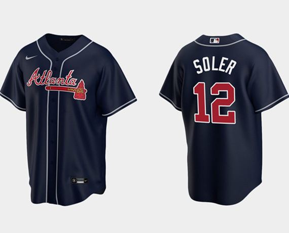 Men's Atlanta Braves #12 Jorge Soler Navy Cool Base Stitched Jersey Men's Atlanta Braves #12 Jorge Soler Navy Cool Base Stitched Jersey